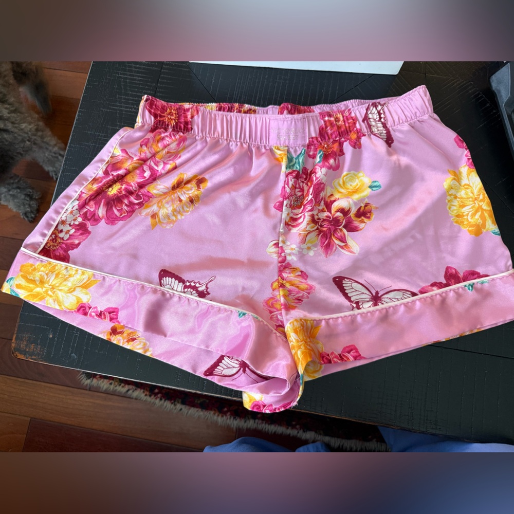 Victoria's Secret Pink and Yellow Floral Silky Pajama Shorts